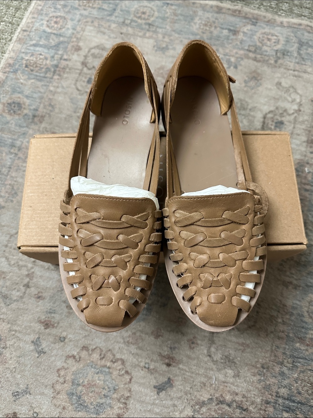 Nisolo Tan Almond Huarache Woven Leather Slip-Ons - Picture 1 of 6